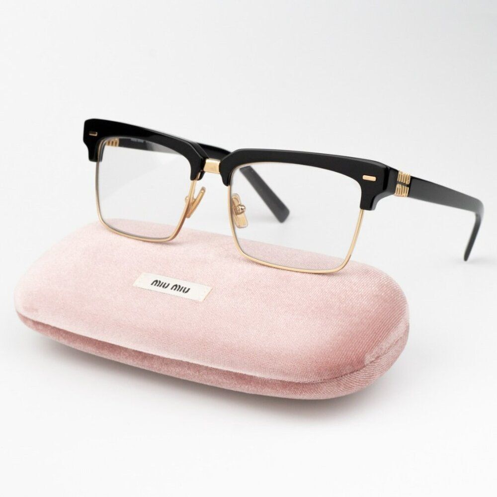 NEW Miu Miu MU10ZS 1AB08N Black Clear Blue Light Filter Square Unisex Eyeglasses